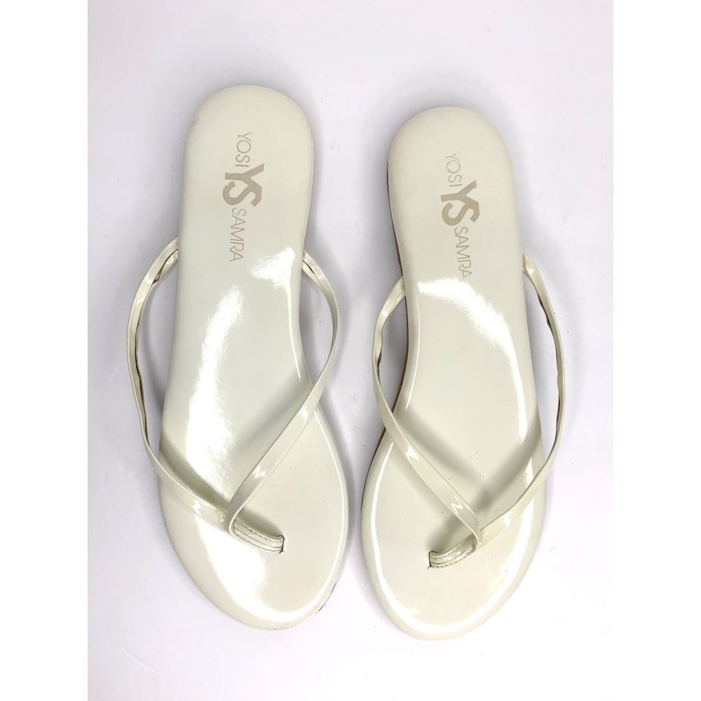 YOSI SAMRA Off-White Roee Patent Leather Flip Flop‎ Thong Summer Sandals Sz 11 - Picture 4 of 11
